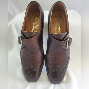Salvatore Ferragamo Mens Monk Strap Leather Shoes.  Made in Italy. S: 7.5